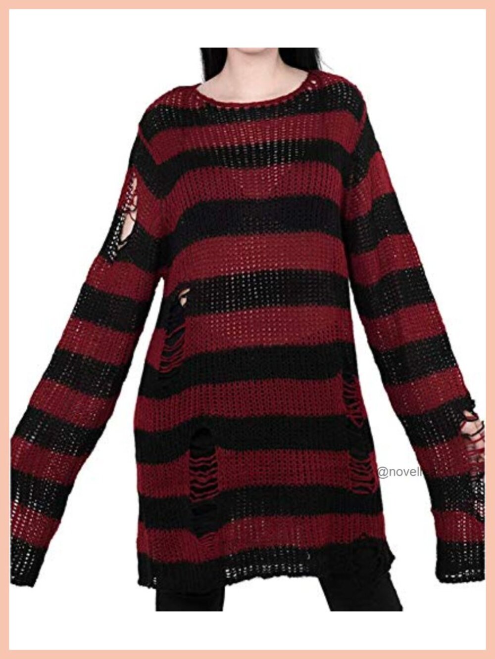 Off Shoulder Ripped Striped Long Knit Pullover Sweater Dress